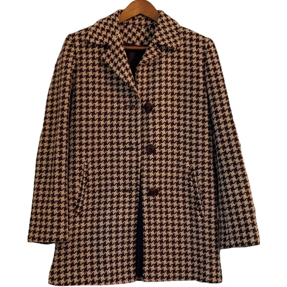 Women’s Wool Blend Tweed Jacket Coat Houndstooth Size 6 - Picture 2 of 9